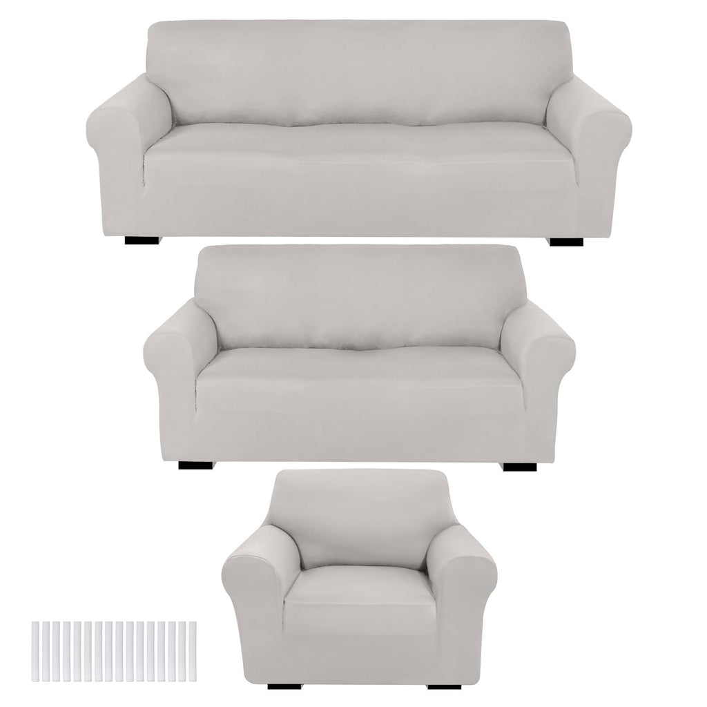 Peryiter 3 Pcs Couch and Loveseat Sofa Covers,Gray Dm,Milk Silk
