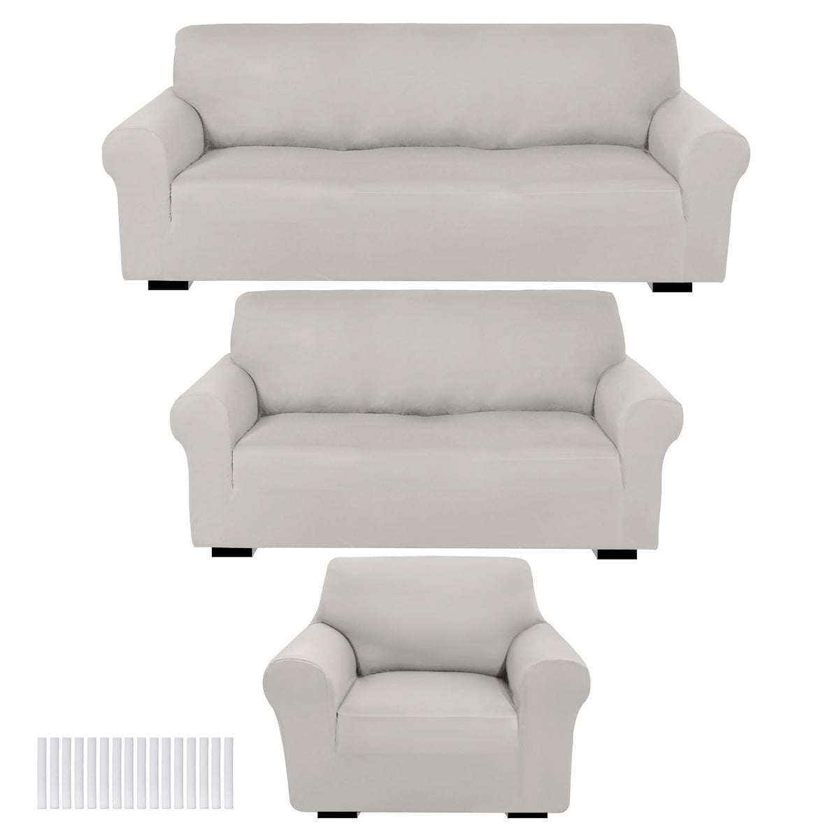 Peryiter 3 Pcs Couch and Loveseat Sofa Covers,Gray Dm,Milk Silk