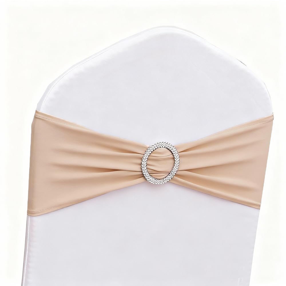 Gold Chair Sashes 100 Pack, Spandex Sashes for Chairs Wedding Reception, Stretch Chair Bands Bows for Party Banquet Theme Event Decor