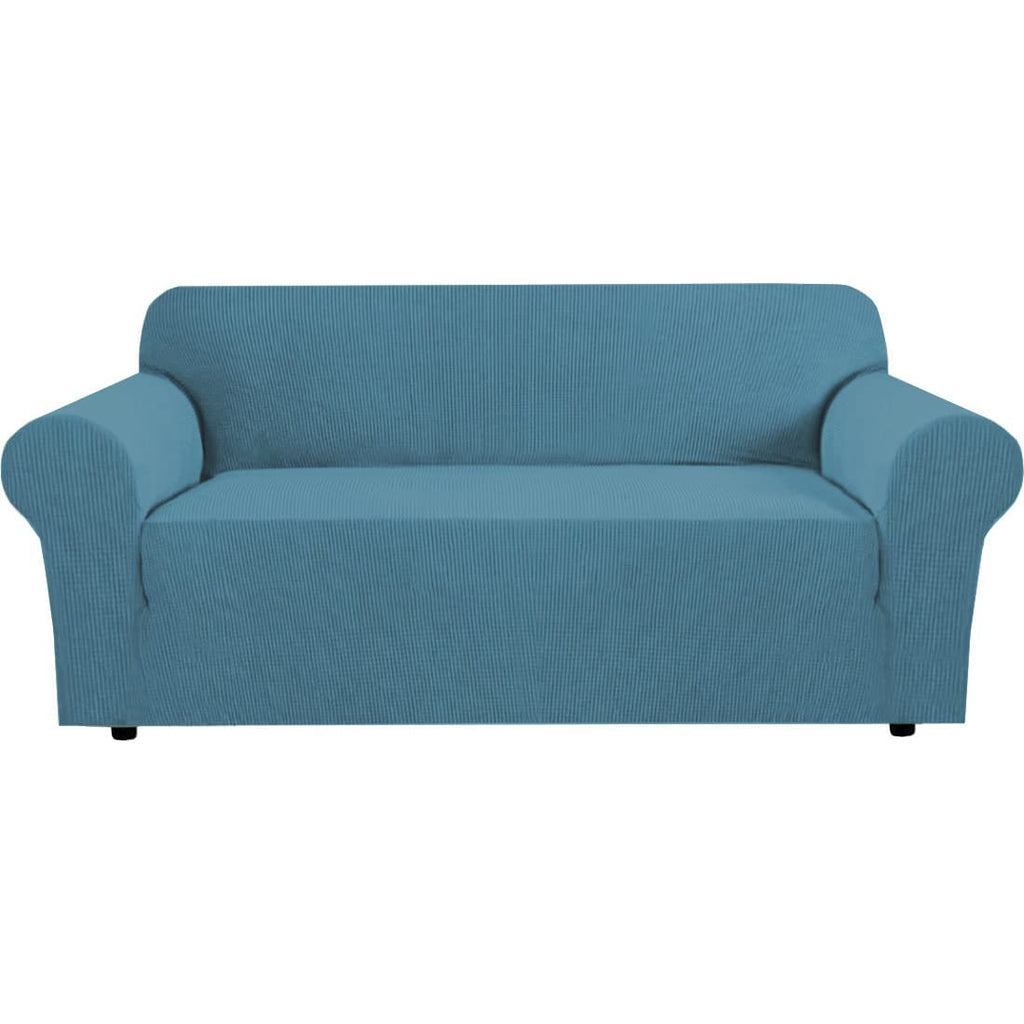H.VERSAILTEX Stretch Couch Cover Loveseat Covers for 2 Cushion Couch Sofa Slipcover for Love Seat 1 Piece with Elastic Bottom, Checked Jacquard Fabric, Loveseat 58"-70" Wide, Butter Cream