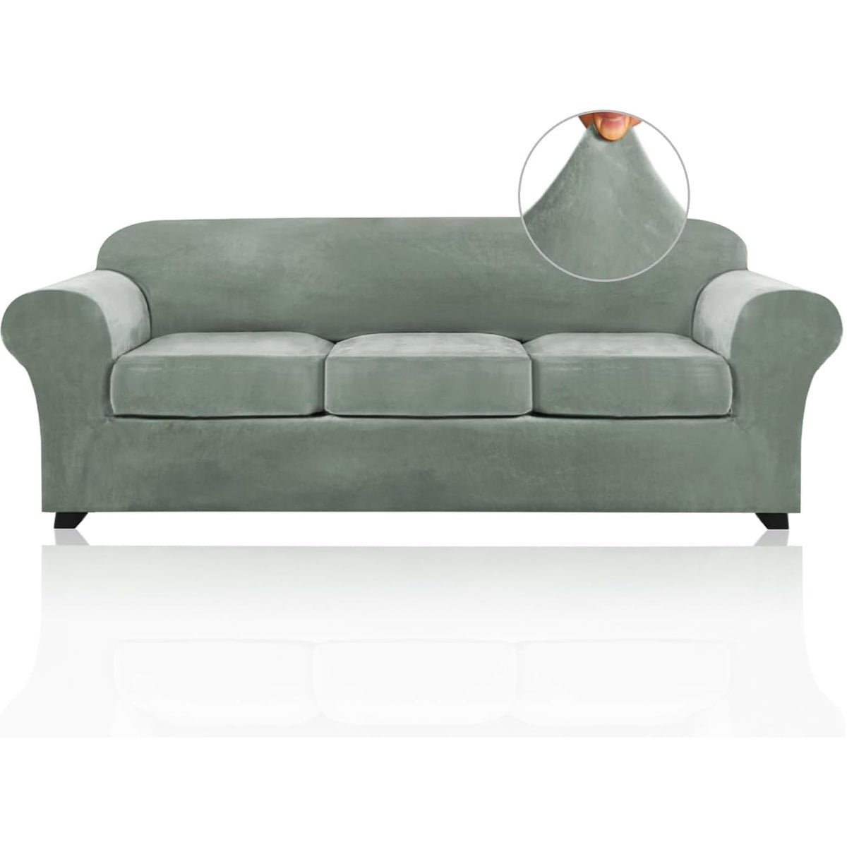 PrinceDeco Velvet Couch Cover Loveseat Covers for 2 Cushion Couch 3 Piece Sofa Covers for Dogs Washable Loveseat Covers Width Up to 72 Inch No Slip Stretch Sofa Slipcover(Medium, Porcelain)
