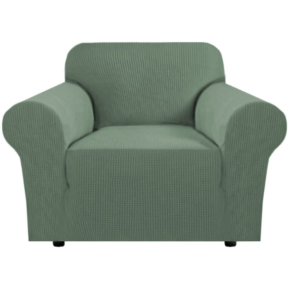 H.VERSAILTEX Stretch Couch Cover Loveseat Covers for 2 Cushion Couch Sofa Slipcover for Love Seat 1 Piece with Elastic Bottom, Checked Jacquard Fabric, Loveseat 58"-70" Wide, Butter Cream