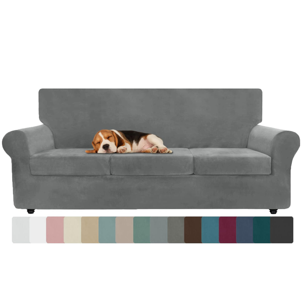 ZNSAYOTX 3-Piece Loveseat Slipcovers High Stretch Spandex Sofa Slip Cover Living Room Love Seat Couch Covers for 2 Cushion Couch Jacquard Small Checks Furniture Protector (Dark Grey, Loveseat)