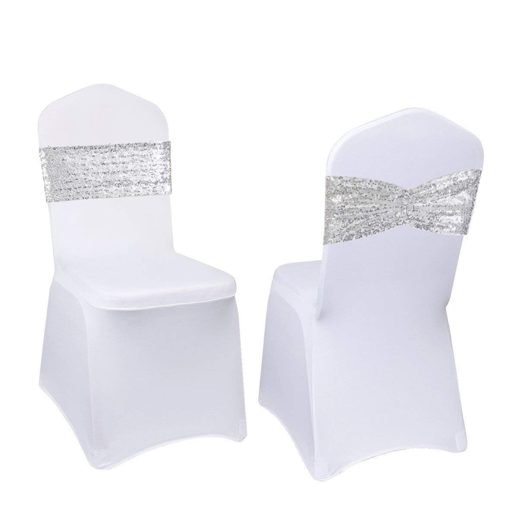 Eternal Beauty Set of 100 Sequin Gold Chair Sashes for Chair Cover Wedding Party Decorations
