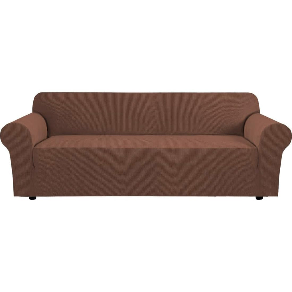 H.VERSAILTEX Stretch Couch Cover Loveseat Covers for 2 Cushion Couch Sofa Slipcover for Love Seat 1 Piece with Elastic Bottom, Checked Jacquard Fabric, Loveseat 58"-70" Wide, Butter Cream