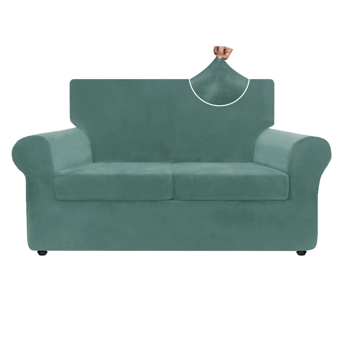 ZNSAYOTX 3-Piece Loveseat Slipcovers High Stretch Spandex Sofa Slip Cover Living Room Love Seat Couch Covers for 2 Cushion Couch Jacquard Small Checks Furniture Protector (Dark Grey, Loveseat)