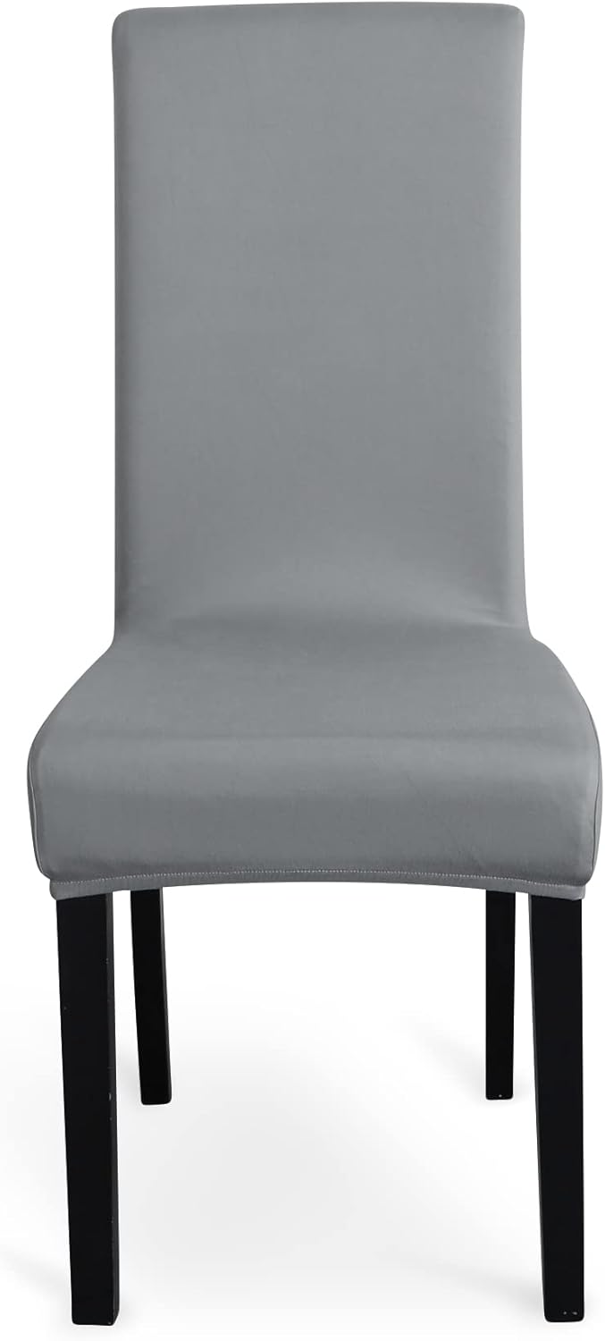Amazon Basics Dining Chair Covers, Stretch Parson/Dining Chair Slipcover, Removable Washable Chair Protector for Home/Restaurant/Banquet, Light Grey, 6-Pack