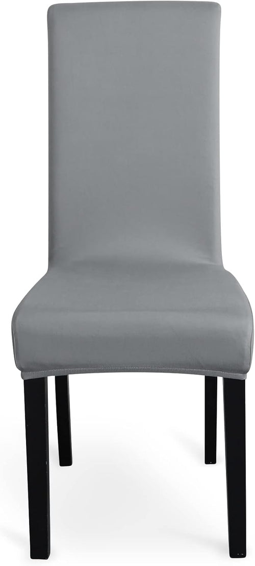 Amazon Basics Dining Chair Covers, Stretch Parson/Dining Chair Slipcover, Removable Washable Chair Protector for Home/Restaurant/Banquet, Light Grey, 6-Pack