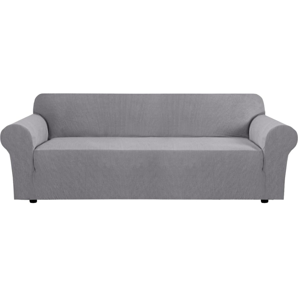 H.VERSAILTEX Stretch Couch Cover Loveseat Covers for 2 Cushion Couch Sofa Slipcover for Love Seat 1 Piece with Elastic Bottom, Checked Jacquard Fabric, Loveseat 58"-70" Wide, Butter Cream