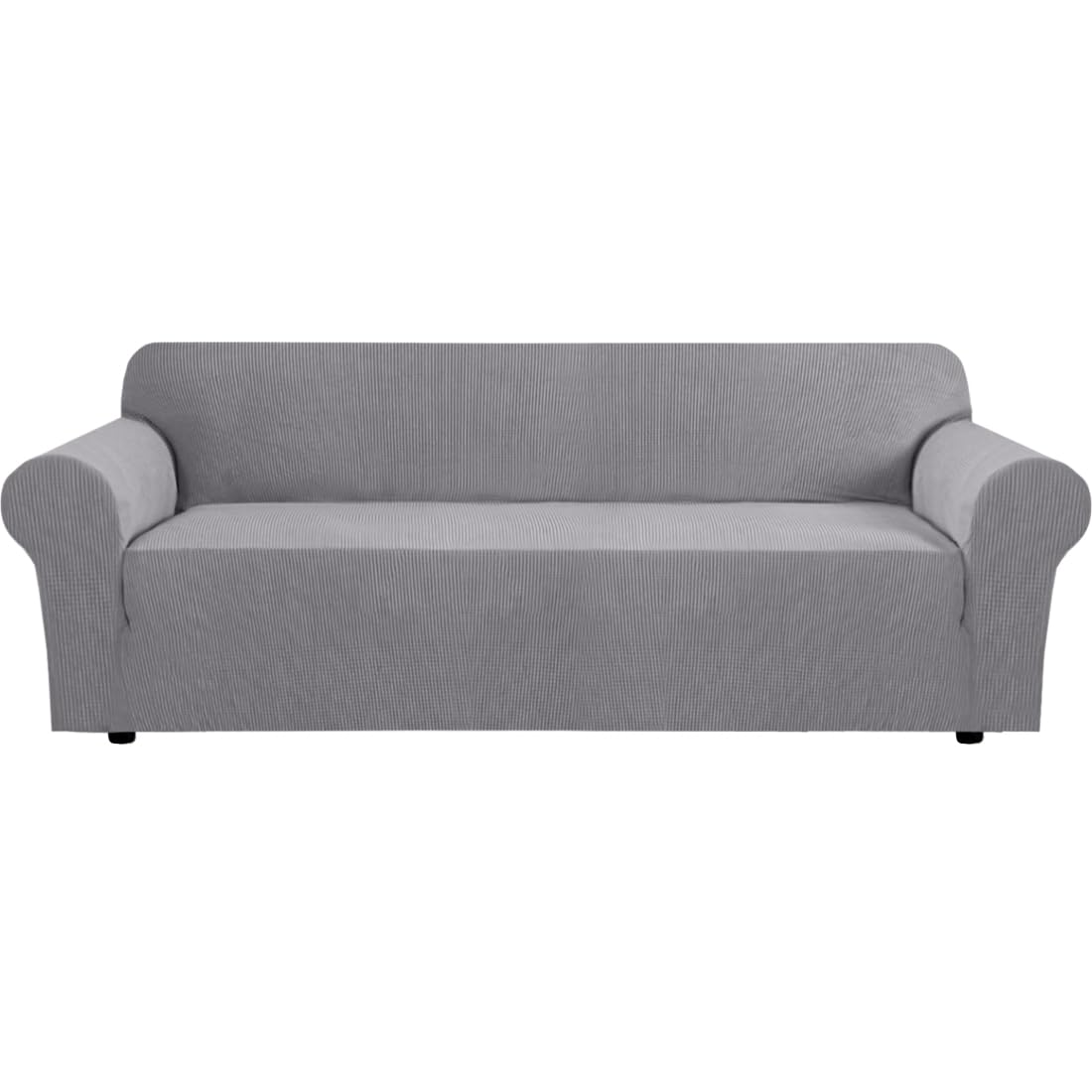 H.VERSAILTEX Stretch Couch Cover Loveseat Covers for 2 Cushion Couch Sofa Slipcover for Love Seat 1 Piece with Elastic Bottom, Checked Jacquard Fabric, Loveseat 58"-70" Wide, Butter Cream