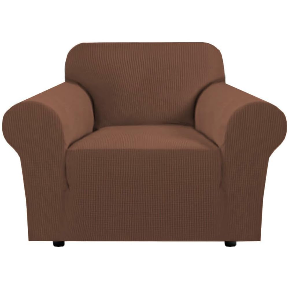 H.VERSAILTEX Stretch Couch Cover Loveseat Covers for 2 Cushion Couch Sofa Slipcover for Love Seat 1 Piece with Elastic Bottom, Checked Jacquard Fabric, Loveseat 58"-70" Wide, Butter Cream