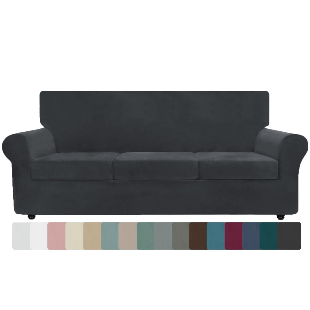 ZNSAYOTX 3-Piece Loveseat Slipcovers High Stretch Spandex Sofa Slip Cover Living Room Love Seat Couch Covers for 2 Cushion Couch Jacquard Small Checks Furniture Protector (Dark Grey, Loveseat)