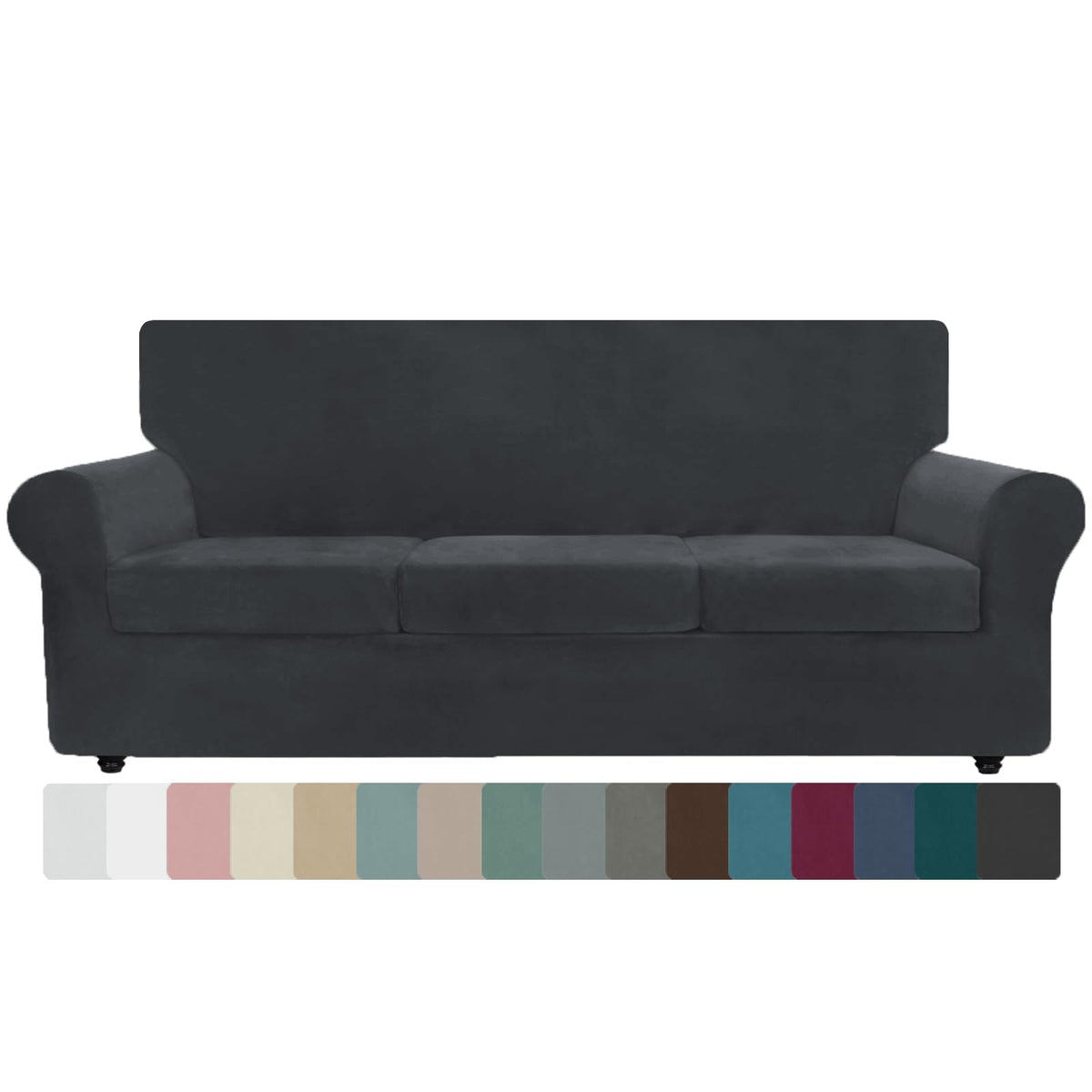 ZNSAYOTX 3-Piece Loveseat Slipcovers High Stretch Spandex Sofa Slip Cover Living Room Love Seat Couch Covers for 2 Cushion Couch Jacquard Small Checks Furniture Protector (Dark Grey, Loveseat)