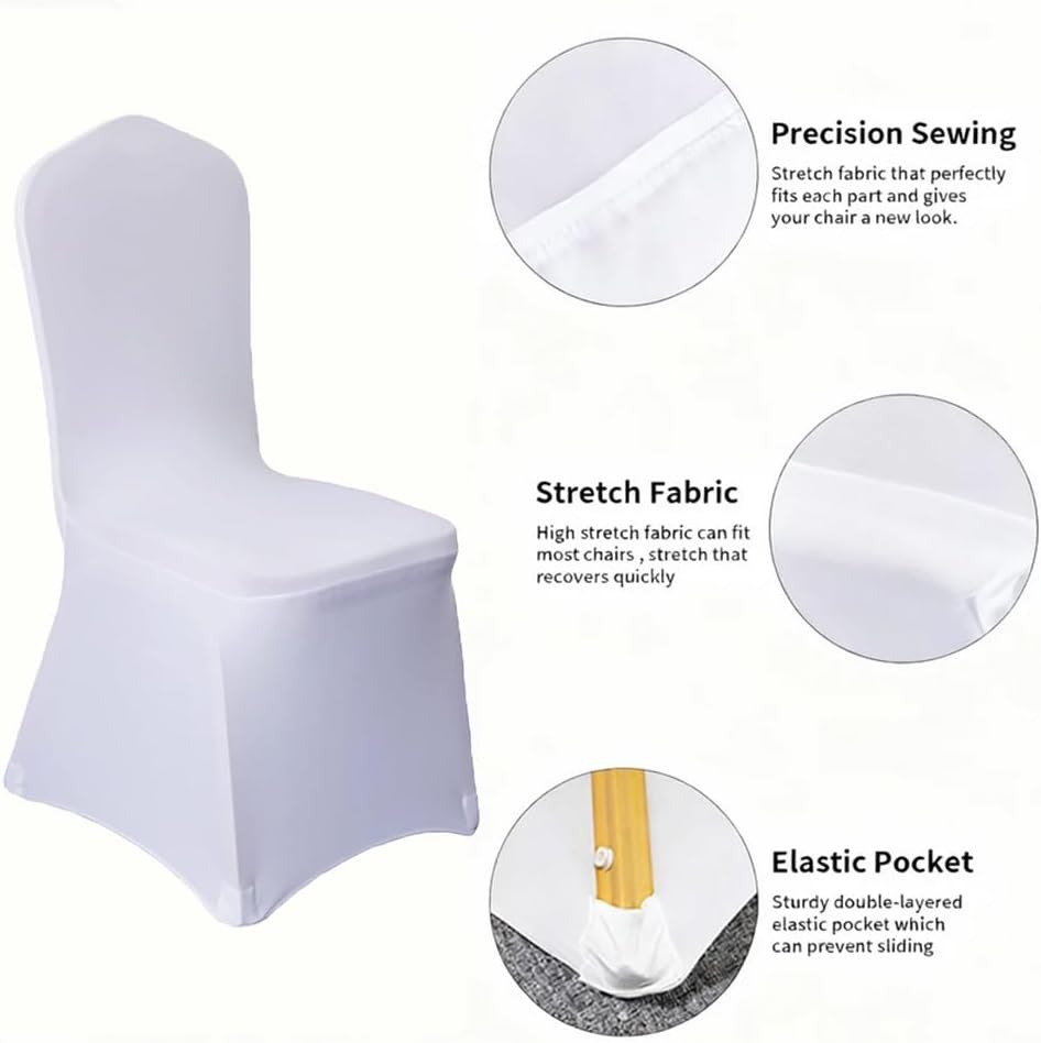 100 Pcs White Washable Removable Universal for Wedding Party Dining Banquet Polyester Spandex Stretch Slipcovers Chair Covers