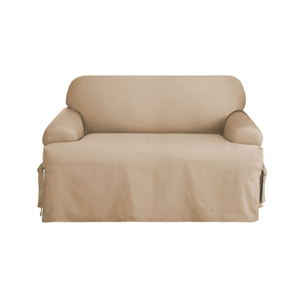 SureFit Cotton Duck Loveseat Box Cushion One Piece Slipcover, Furniture Cover, Relaxed Woven Fit, 100% Cotton, Machine Washable, Gray