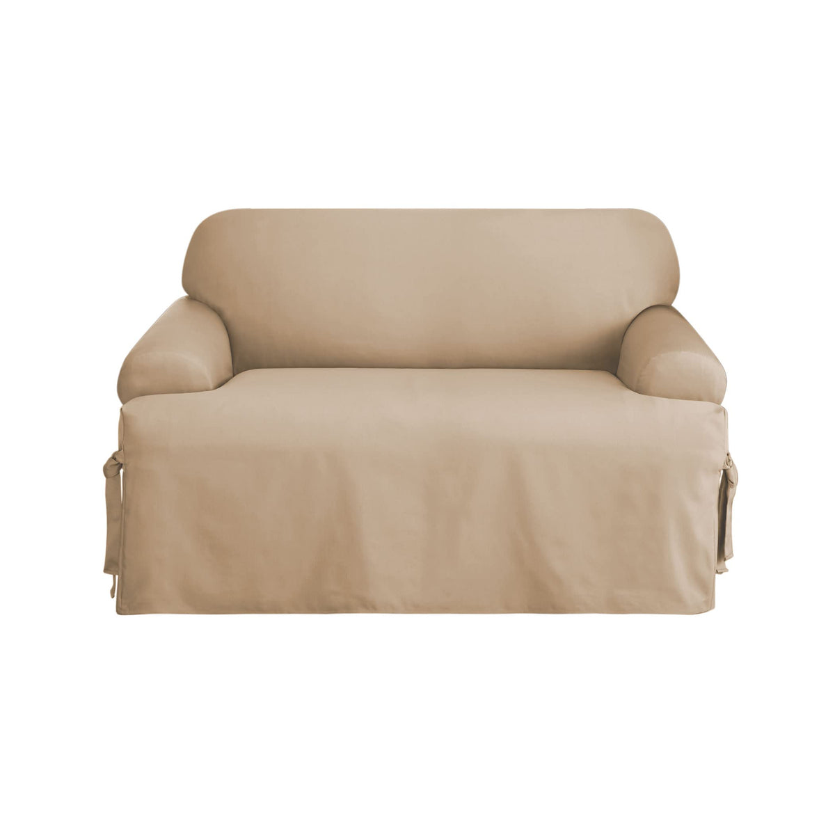 SureFit Cotton Duck Loveseat Box Cushion One Piece Slipcover, Furniture Cover, Relaxed Woven Fit, 100% Cotton, Machine Washable, Gray