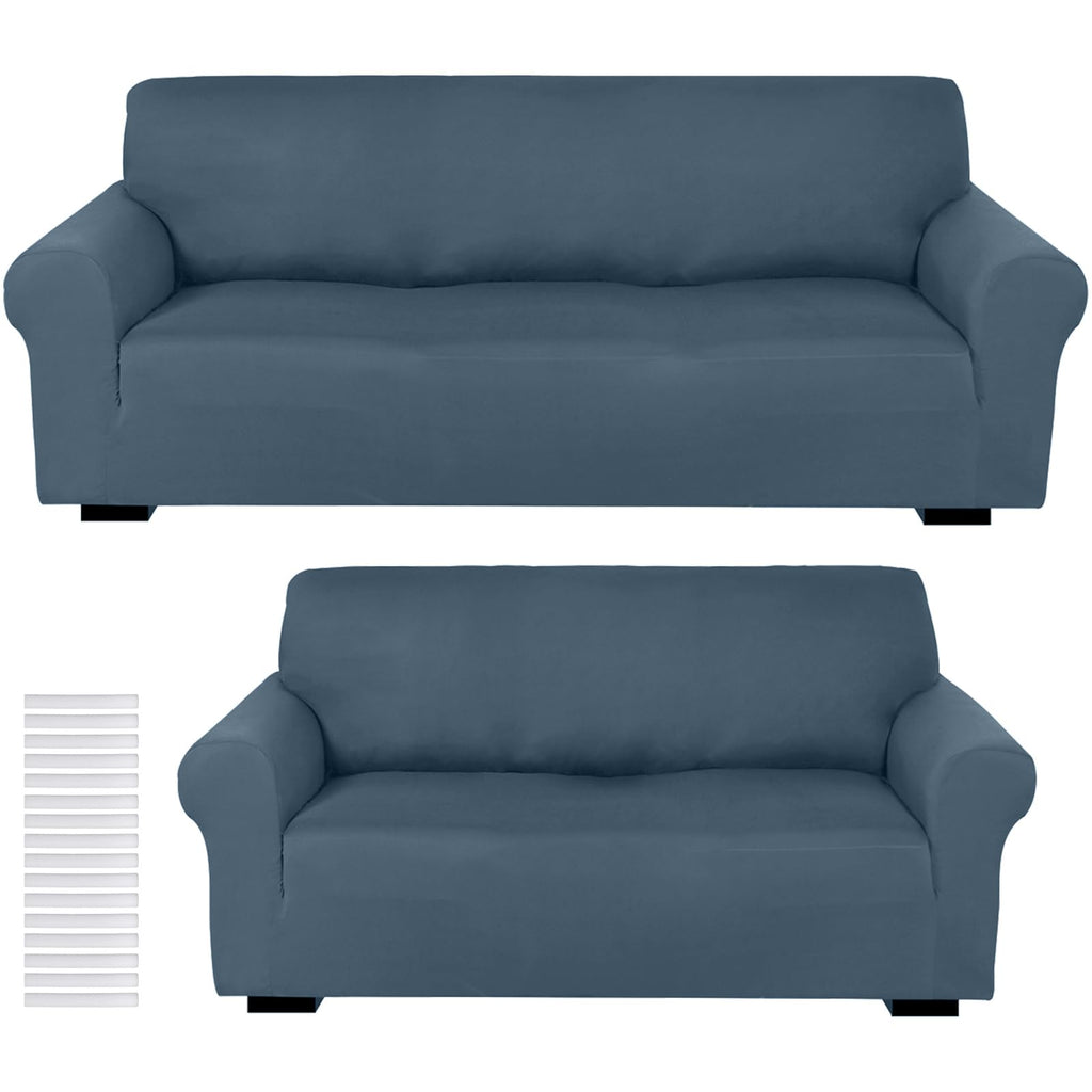 Peryiter 2 Pcs Couch and Loveseat Sofa Covers,Navy Blue,Milk Silk