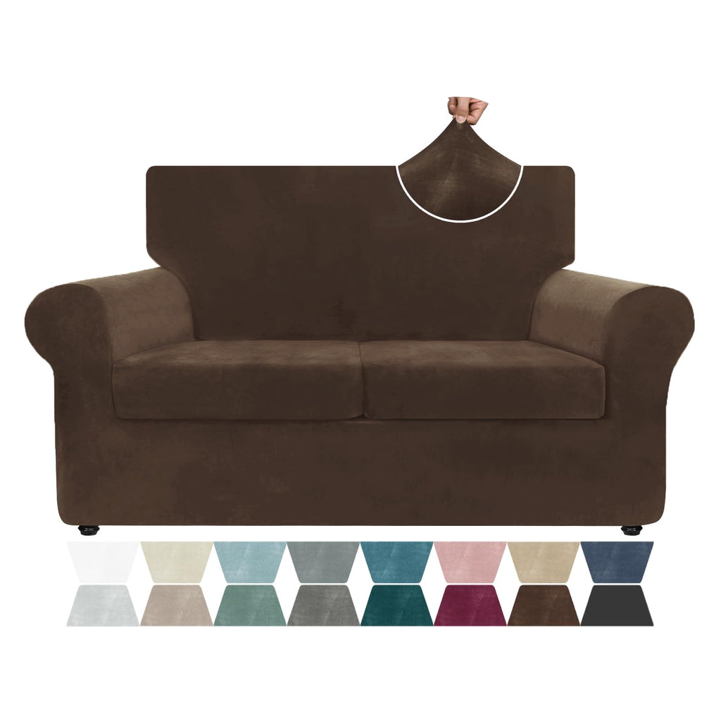 ZNSAYOTX 3-Piece Loveseat Slipcovers High Stretch Spandex Sofa Slip Cover Living Room Love Seat Couch Covers for 2 Cushion Couch Jacquard Small Checks Furniture Protector (Dark Grey, Loveseat)