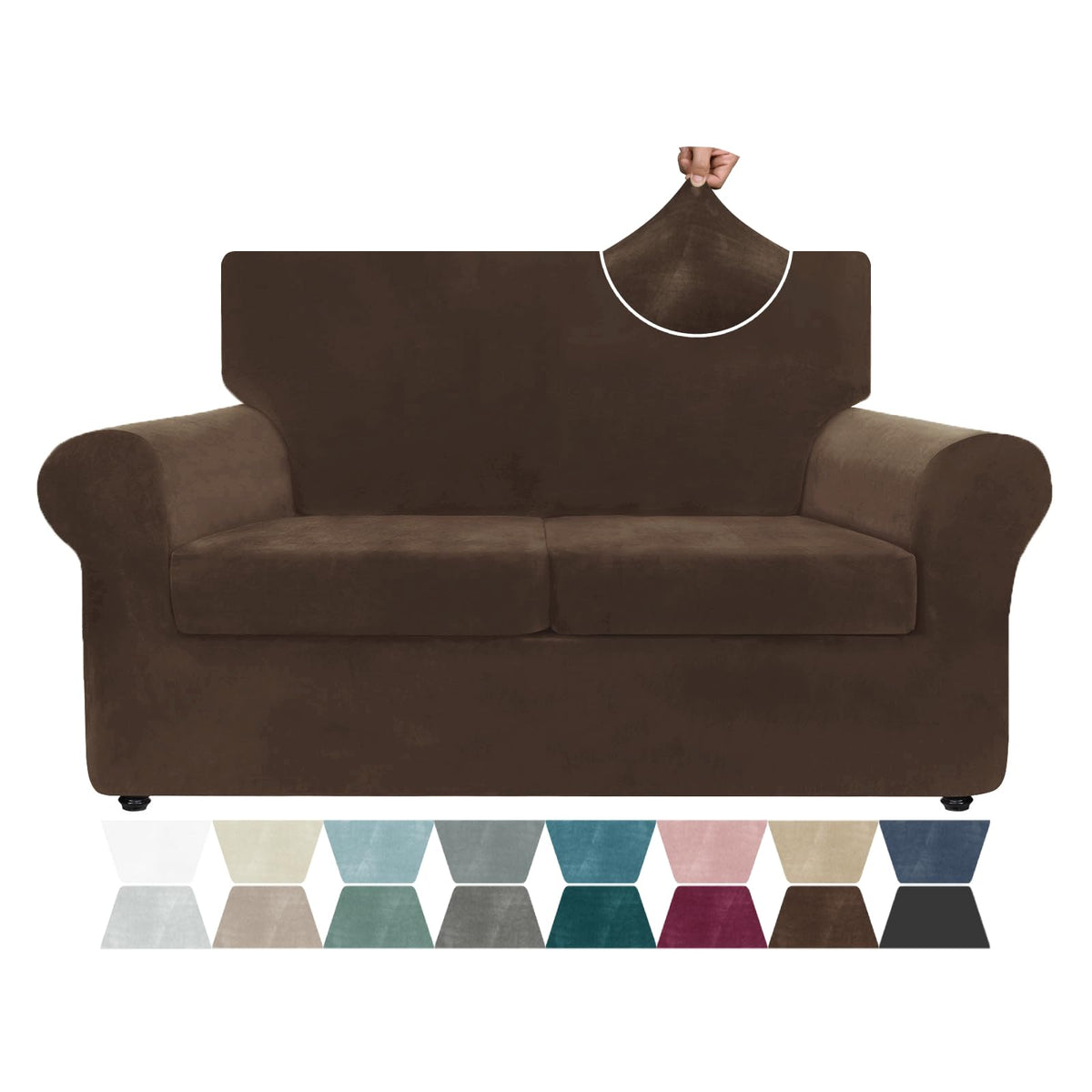 ZNSAYOTX 3-Piece Loveseat Slipcovers High Stretch Spandex Sofa Slip Cover Living Room Love Seat Couch Covers for 2 Cushion Couch Jacquard Small Checks Furniture Protector (Dark Grey, Loveseat)