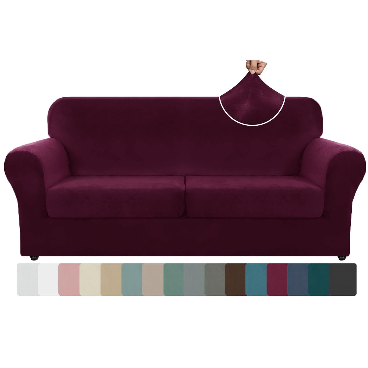 ZNSAYOTX 3-Piece Loveseat Slipcovers High Stretch Spandex Sofa Slip Cover Living Room Love Seat Couch Covers for 2 Cushion Couch Jacquard Small Checks Furniture Protector (Dark Grey, Loveseat)