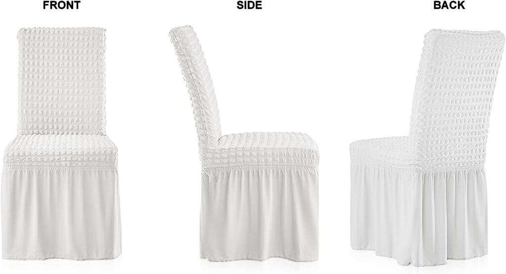 Dorm Chair Cover, Dining Chair Slipcover Stretch Washable with Skirt White