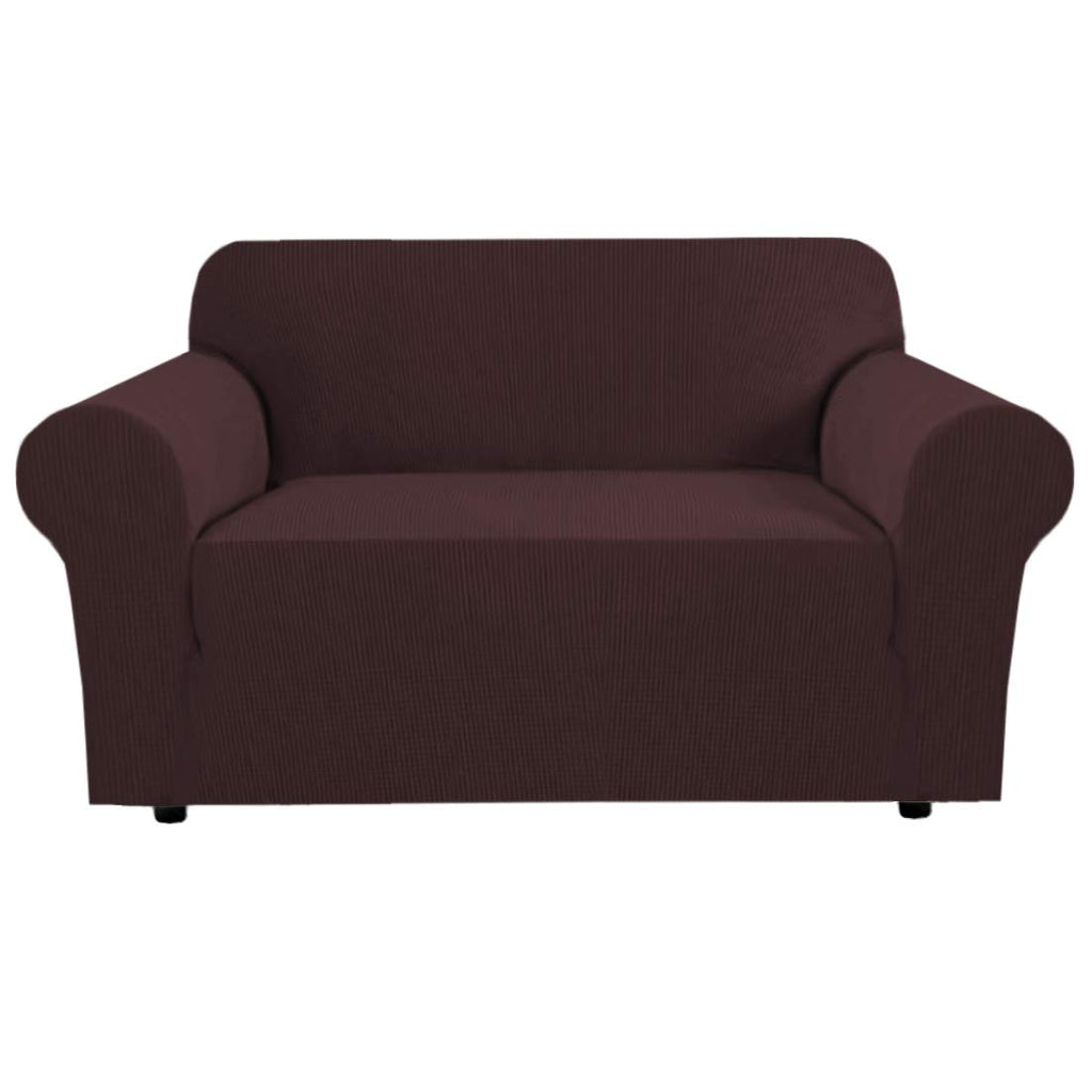 H.VERSAILTEX Stretch Couch Cover Loveseat Covers for 2 Cushion Couch Sofa Slipcover for Love Seat 1 Piece with Elastic Bottom, Checked Jacquard Fabric, Loveseat 58"-70" Wide, Butter Cream