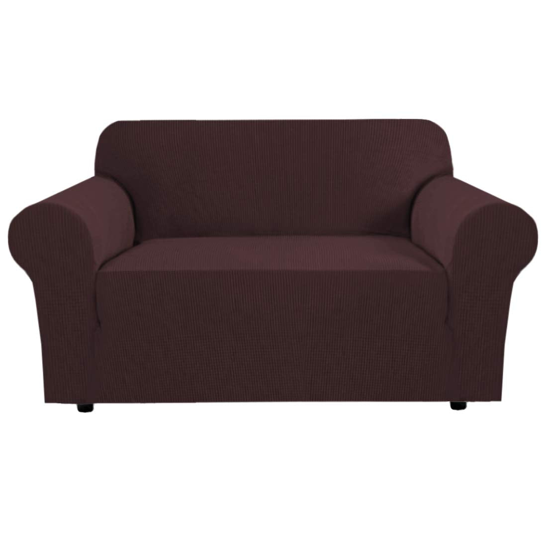 H.VERSAILTEX Stretch Couch Cover Loveseat Covers for 2 Cushion Couch Sofa Slipcover for Love Seat 1 Piece with Elastic Bottom, Checked Jacquard Fabric, Loveseat 58"-70" Wide, Butter Cream