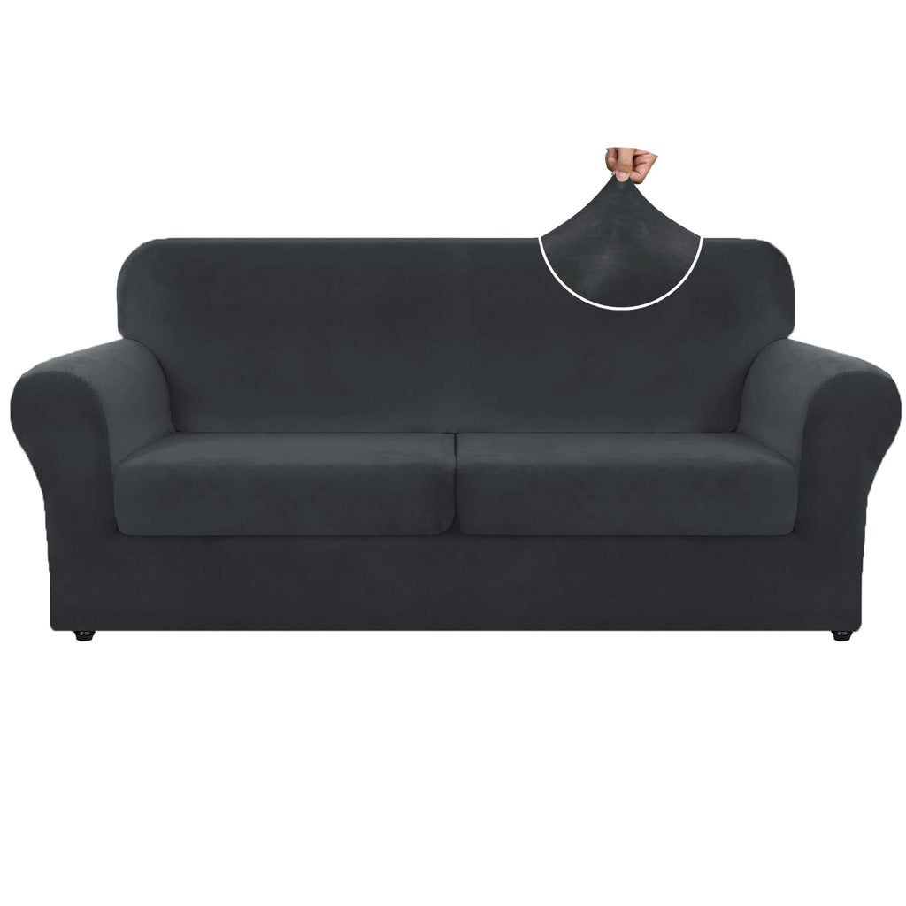 ZNSAYOTX 3-Piece Loveseat Slipcovers High Stretch Spandex Sofa Slip Cover Living Room Love Seat Couch Covers for 2 Cushion Couch Jacquard Small Checks Furniture Protector (Dark Grey, Loveseat)