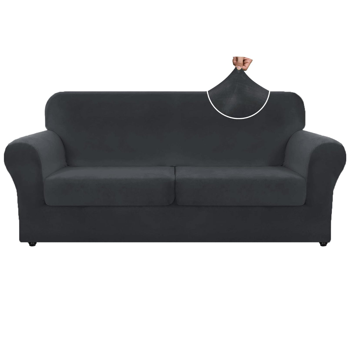 ZNSAYOTX 3-Piece Loveseat Slipcovers High Stretch Spandex Sofa Slip Cover Living Room Love Seat Couch Covers for 2 Cushion Couch Jacquard Small Checks Furniture Protector (Dark Grey, Loveseat)
