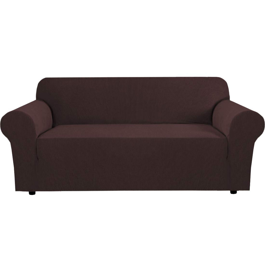 H.VERSAILTEX Stretch Couch Cover Loveseat Covers for 2 Cushion Couch Sofa Slipcover for Love Seat 1 Piece with Elastic Bottom, Checked Jacquard Fabric, Loveseat 58"-70" Wide, Butter Cream
