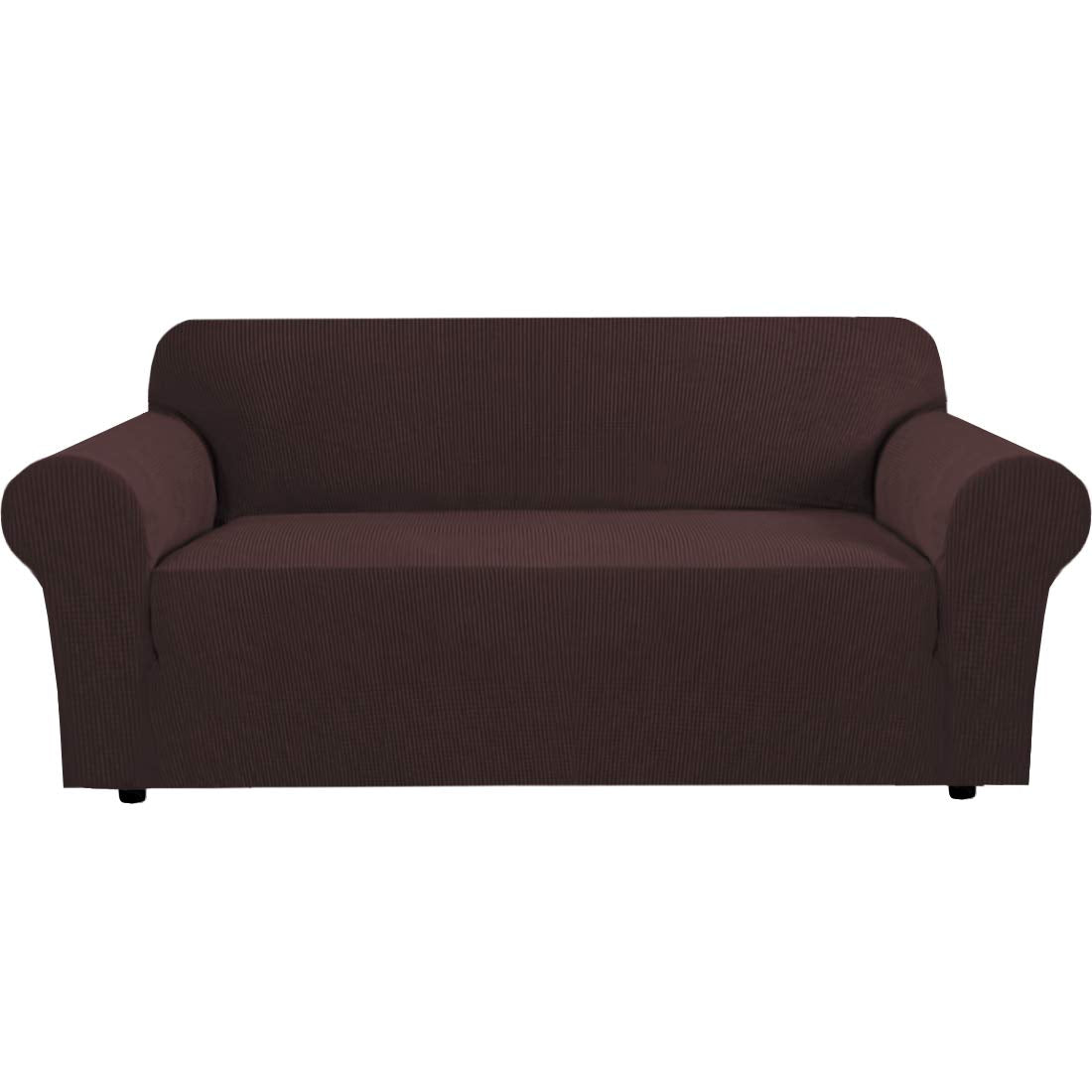 H.VERSAILTEX Stretch Couch Cover Loveseat Covers for 2 Cushion Couch Sofa Slipcover for Love Seat 1 Piece with Elastic Bottom, Checked Jacquard Fabric, Loveseat 58"-70" Wide, Butter Cream