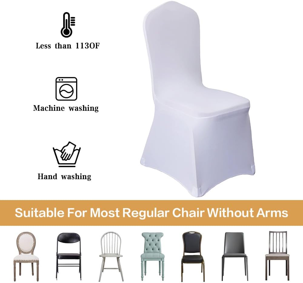 100 Pcs White Washable Removable Universal for Wedding Party Dining Banquet Polyester Spandex Stretch Slipcovers Chair Covers