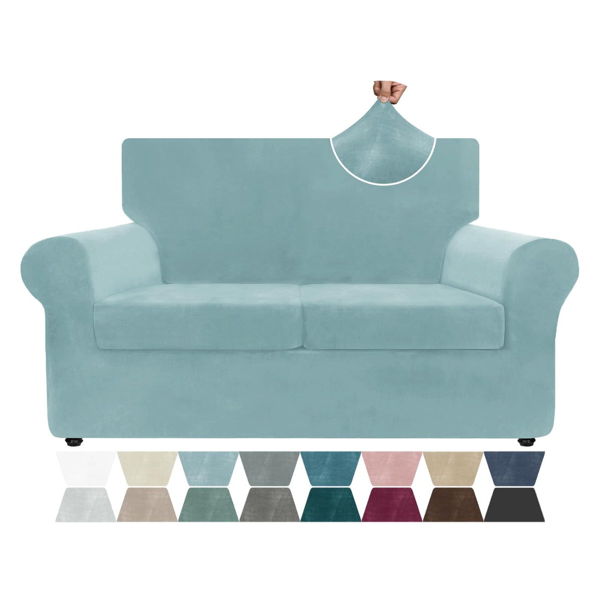 ZNSAYOTX 3-Piece Loveseat Slipcovers High Stretch Spandex Sofa Slip Cover Living Room Love Seat Couch Covers for 2 Cushion Couch Jacquard Small Checks Furniture Protector (Dark Grey, Loveseat)