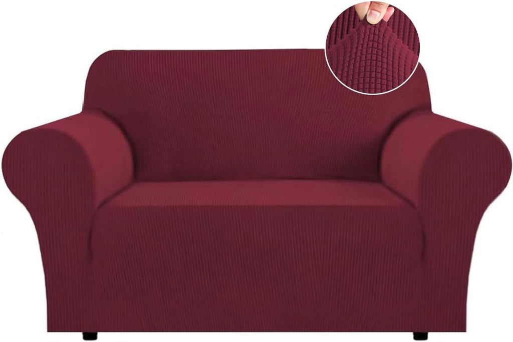 Flamingo P High Stretch One Piece Furniture Protector Sofa Cover for Durable Spandex Stretch Fabric Super Soft Slipcover, 2 Seater, Wine, Loveseat