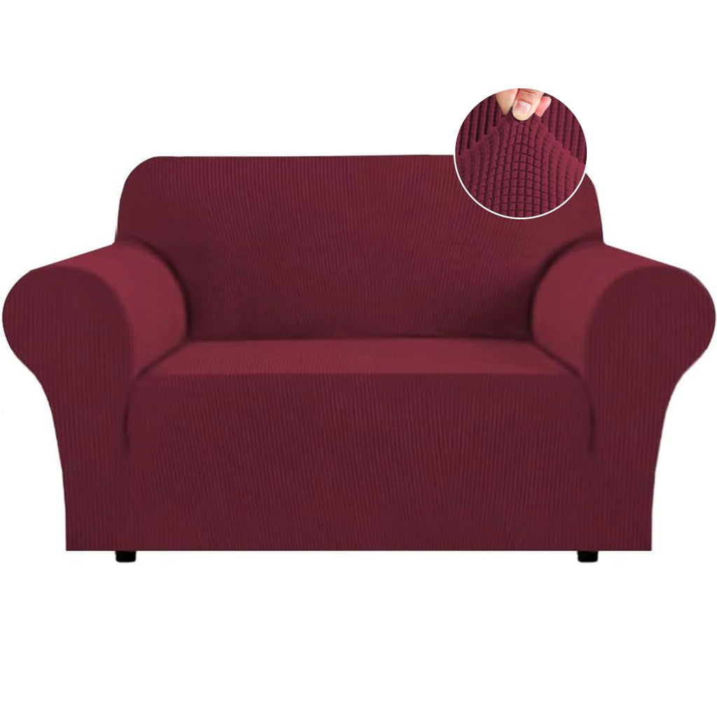 Flamingo P High Stretch One Piece Furniture Protector Sofa Cover for Durable Spandex Stretch Fabric Super Soft Slipcover, 2 Seater, Wine, Loveseat