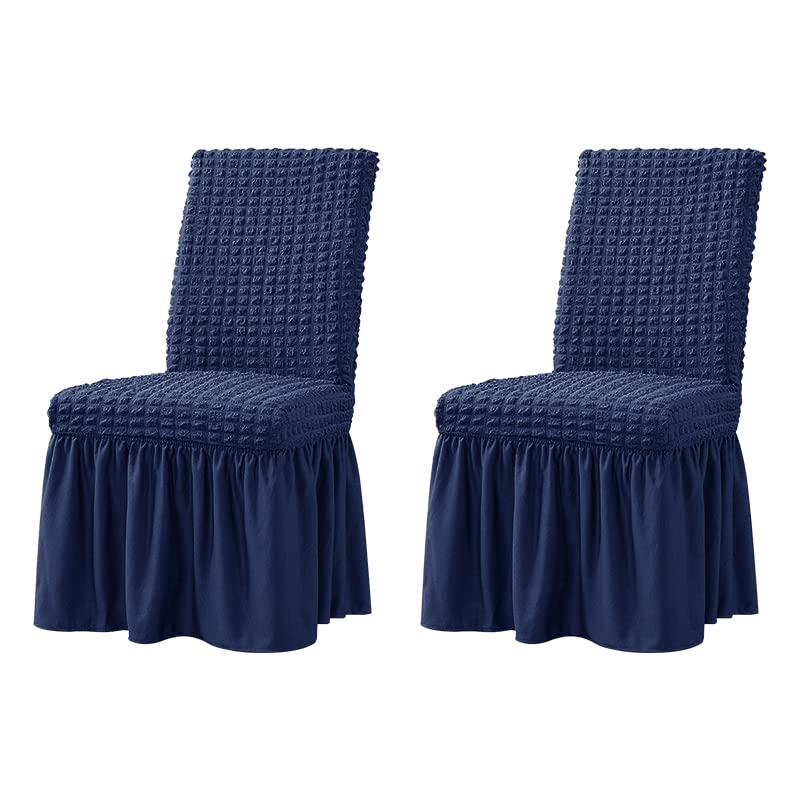 Dorm Chair Cover, Dining Chair Slipcover Stretch Washable with Skirt White