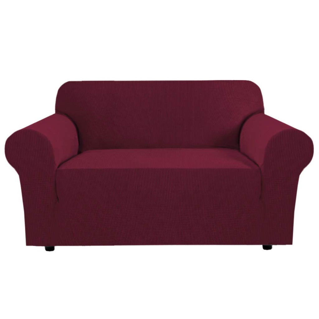 H.VERSAILTEX Stretch Couch Cover Loveseat Covers for 2 Cushion Couch Sofa Slipcover for Love Seat 1 Piece with Elastic Bottom, Checked Jacquard Fabric, Loveseat 58"-70" Wide, Butter Cream