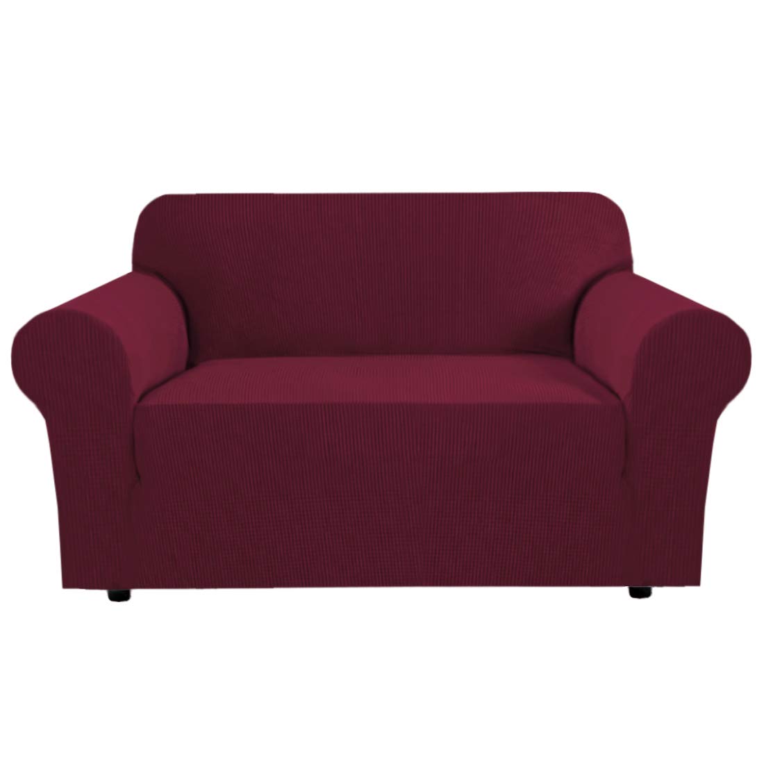 H.VERSAILTEX Stretch Couch Cover Loveseat Covers for 2 Cushion Couch Sofa Slipcover for Love Seat 1 Piece with Elastic Bottom, Checked Jacquard Fabric, Loveseat 58"-70" Wide, Butter Cream