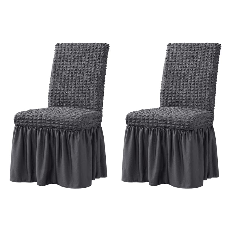 Dorm Chair Cover, Dining Chair Slipcover Stretch Washable with Skirt White