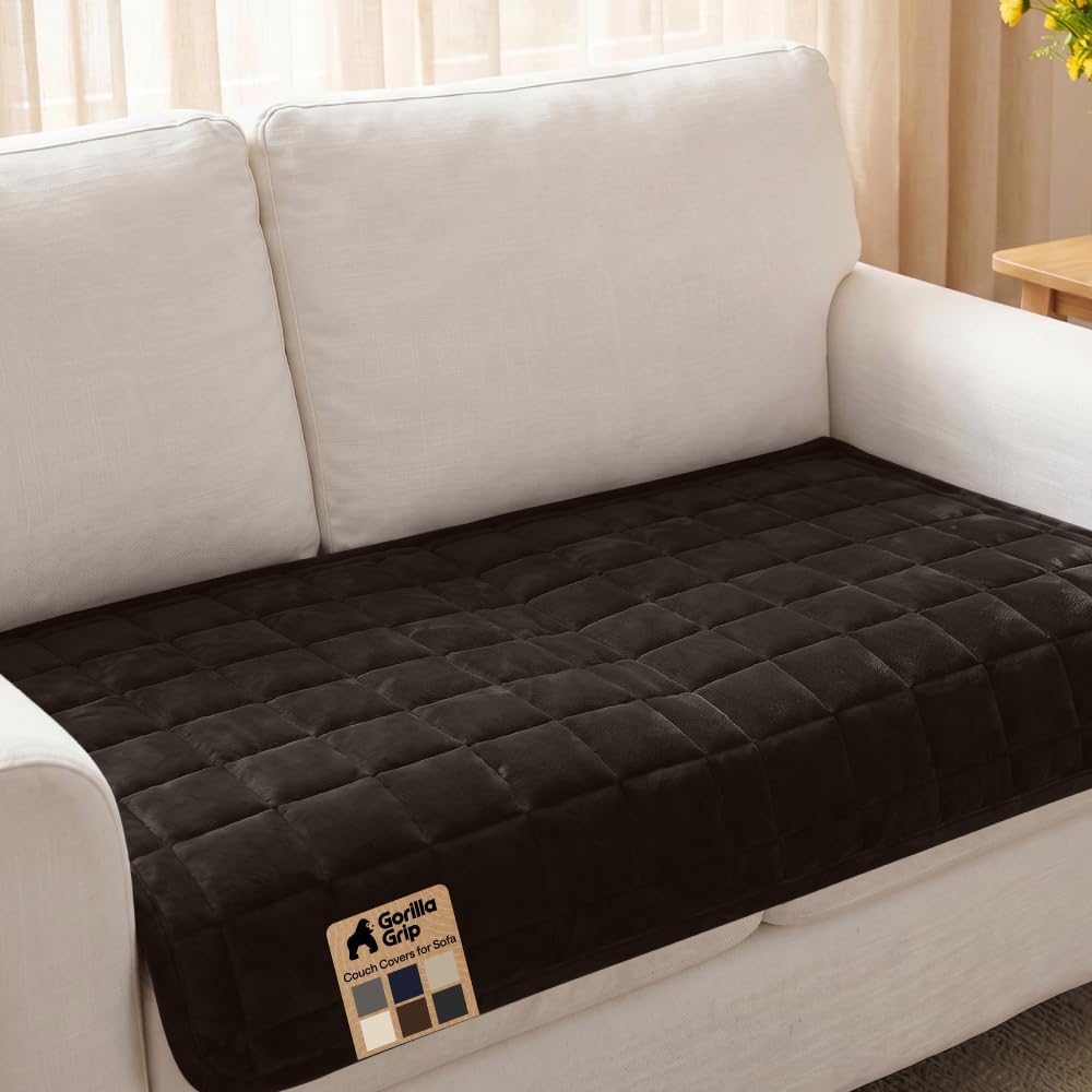 GORILLA GRIP Slip and Leak Resistant Plush Loveseat Cover, Brown