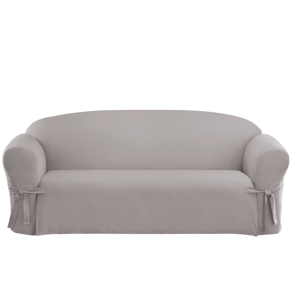 SureFit Cotton Duck Loveseat Box Cushion One Piece Slipcover, Furniture Cover, Relaxed Woven Fit, 100% Cotton, Machine Washable, Gray