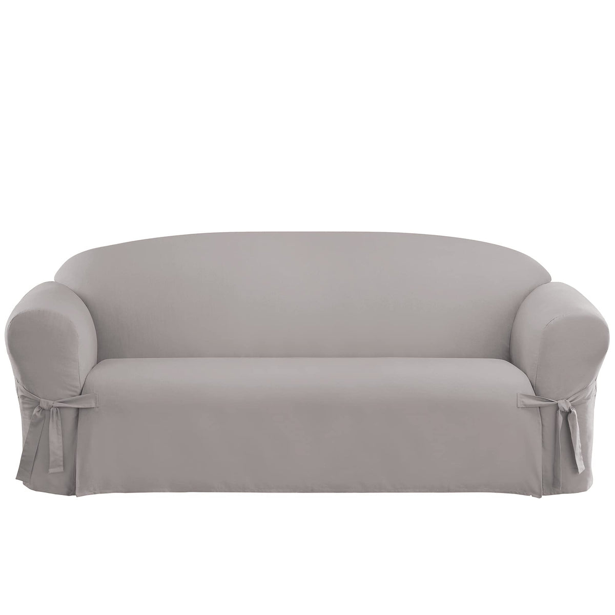 SureFit Cotton Duck Loveseat Box Cushion One Piece Slipcover, Furniture Cover, Relaxed Woven Fit, 100% Cotton, Machine Washable, Gray