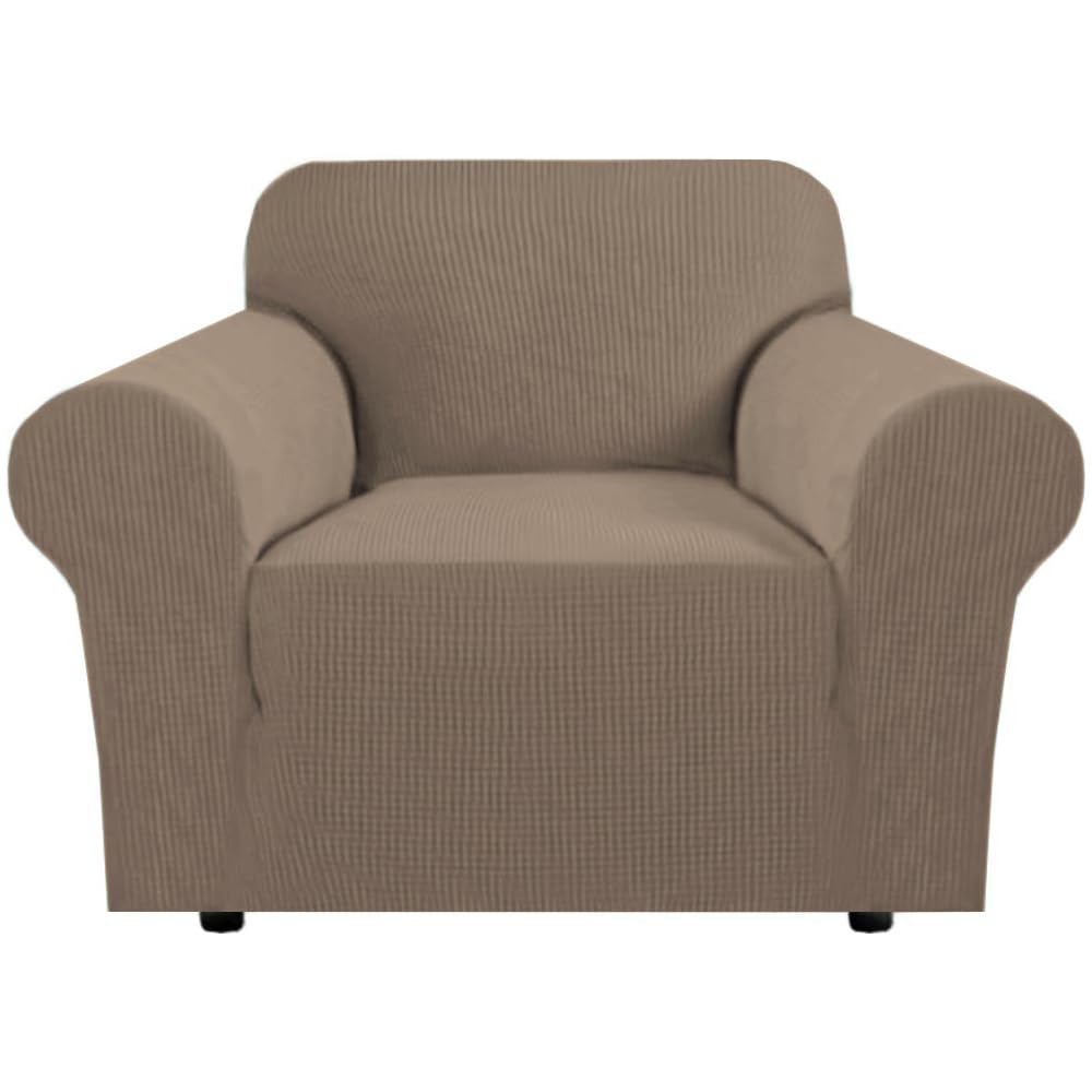 H.VERSAILTEX Stretch Couch Cover Loveseat Covers for 2 Cushion Couch Sofa Slipcover for Love Seat 1 Piece with Elastic Bottom, Checked Jacquard Fabric, Loveseat 58"-70" Wide, Butter Cream