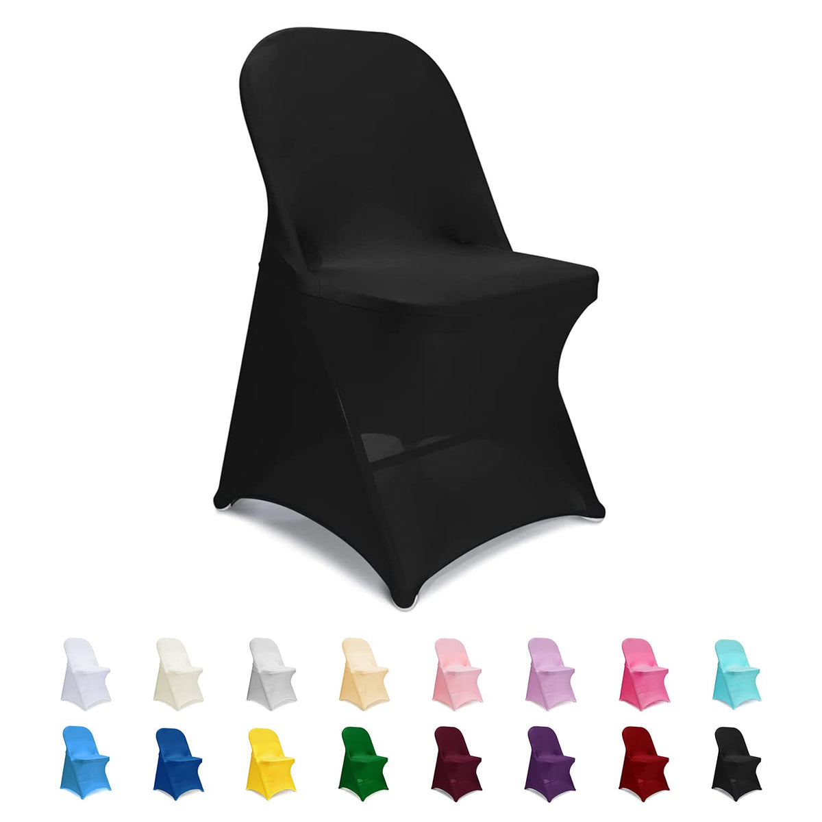 ManMengJi Spandex Folding Chair Covers, Black Folding Chair Slipcovers 6 PCS, Universal Fitted Chair Slipcovers for Wedding, Party, Banquet, Holidays, Celebration