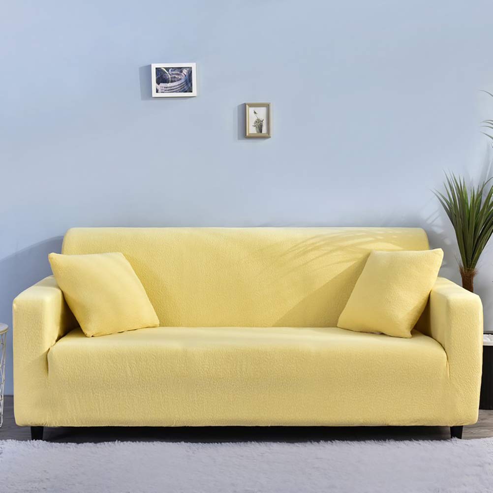 Waterproof Solid Colors Sofa Slipcover, Armchair Loveseat 1/2/3/4 Seater Elastic Seersucker Non Slip Cushion Covers, Durable Wear Resistant Furniture Protection Yolk Yellow 35-55"