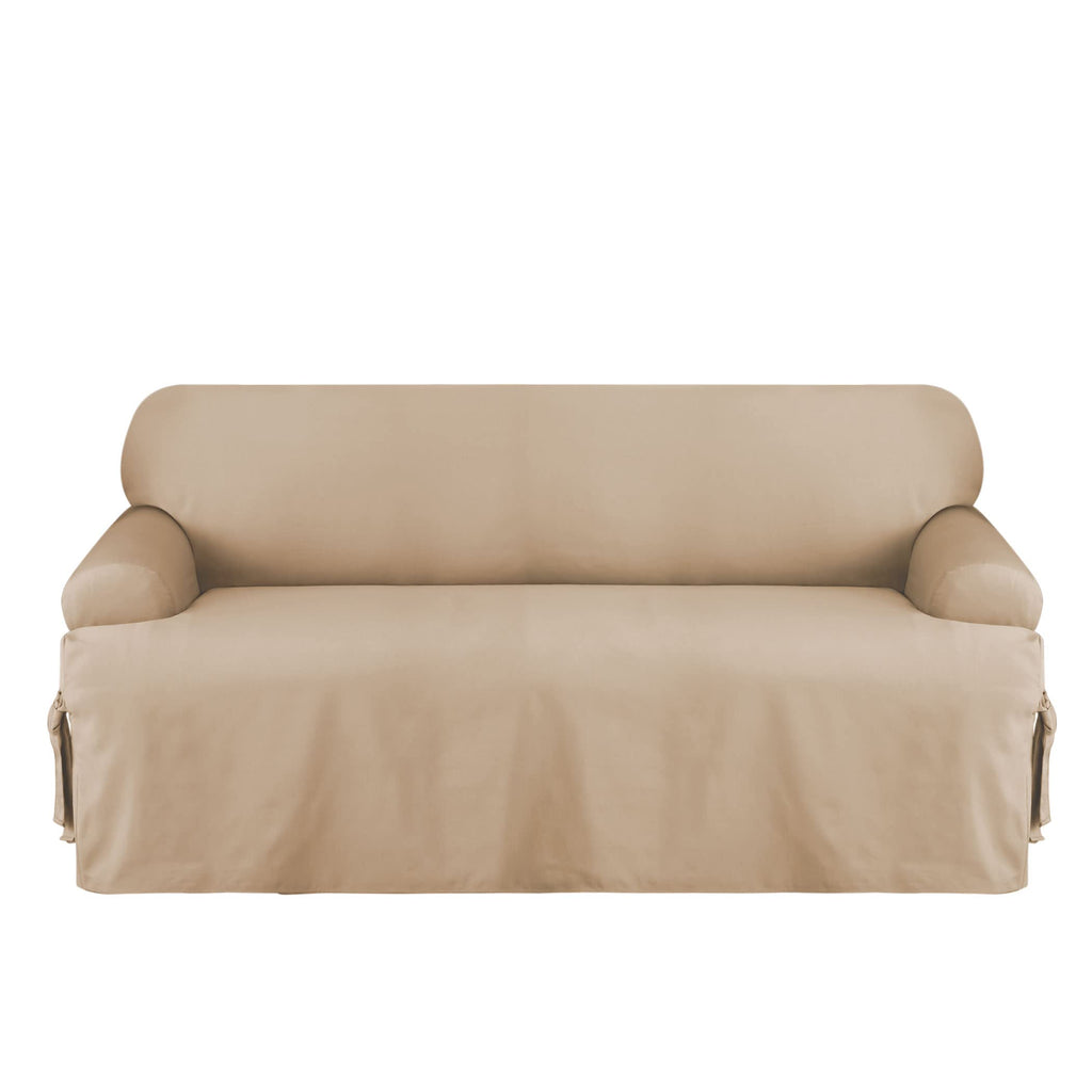 SureFit Cotton Duck Loveseat Box Cushion One Piece Slipcover, Furniture Cover, Relaxed Woven Fit, 100% Cotton, Machine Washable, Gray