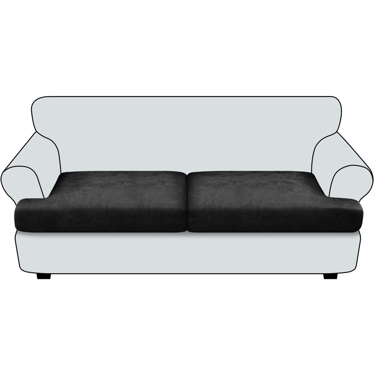 Loveseat Cushion Covers Leather-Look 2PC Stretch Love Seat Slipcover Sets for Living Room Individual Couch Seat Protector, Pet-Friendly, Non-Slip, Easy Fit - Coffee