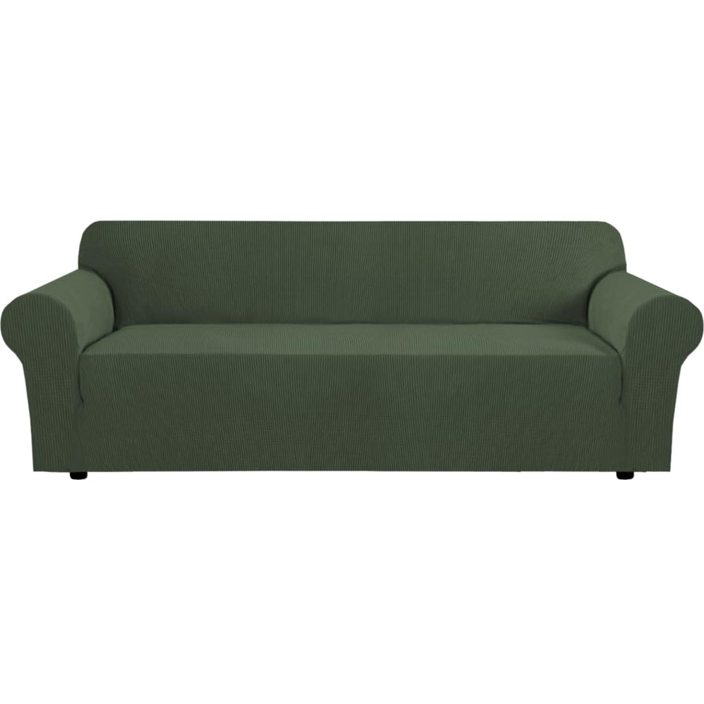 H.VERSAILTEX Stretch Couch Cover Loveseat Covers for 2 Cushion Couch Sofa Slipcover for Love Seat 1 Piece with Elastic Bottom, Checked Jacquard Fabric, Loveseat 58"-70" Wide, Butter Cream