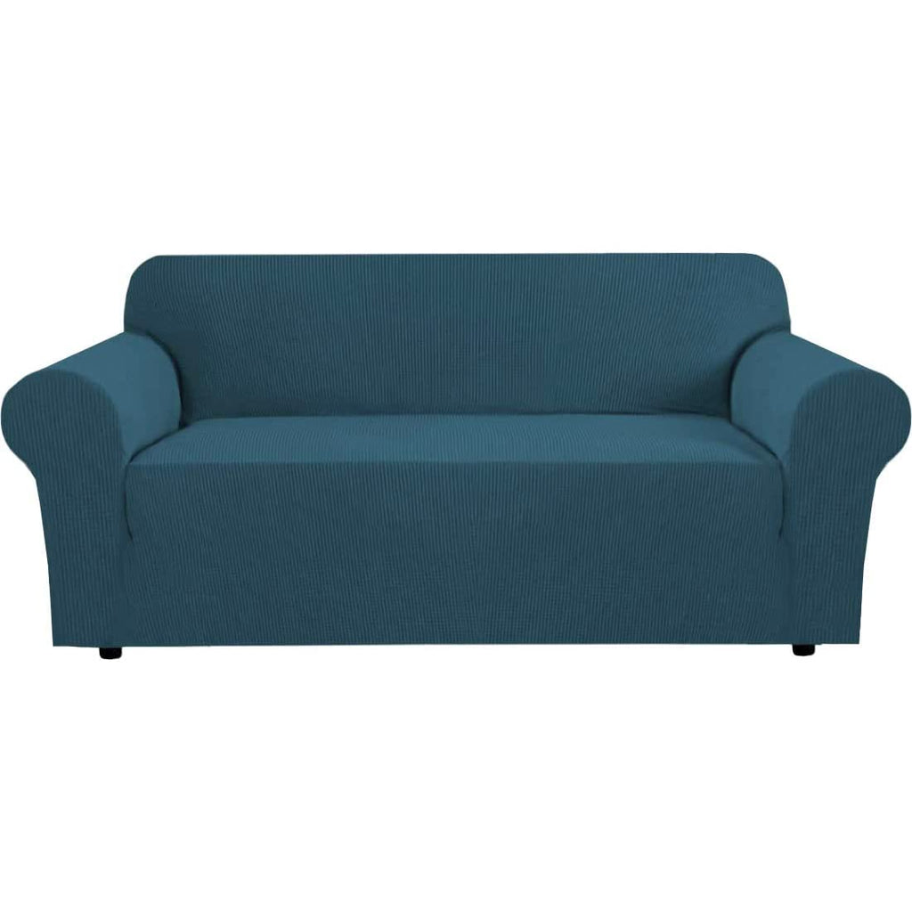 H.VERSAILTEX Stretch Couch Cover Loveseat Covers for 2 Cushion Couch Sofa Slipcover for Love Seat 1 Piece with Elastic Bottom, Checked Jacquard Fabric, Loveseat 58"-70" Wide, Butter Cream