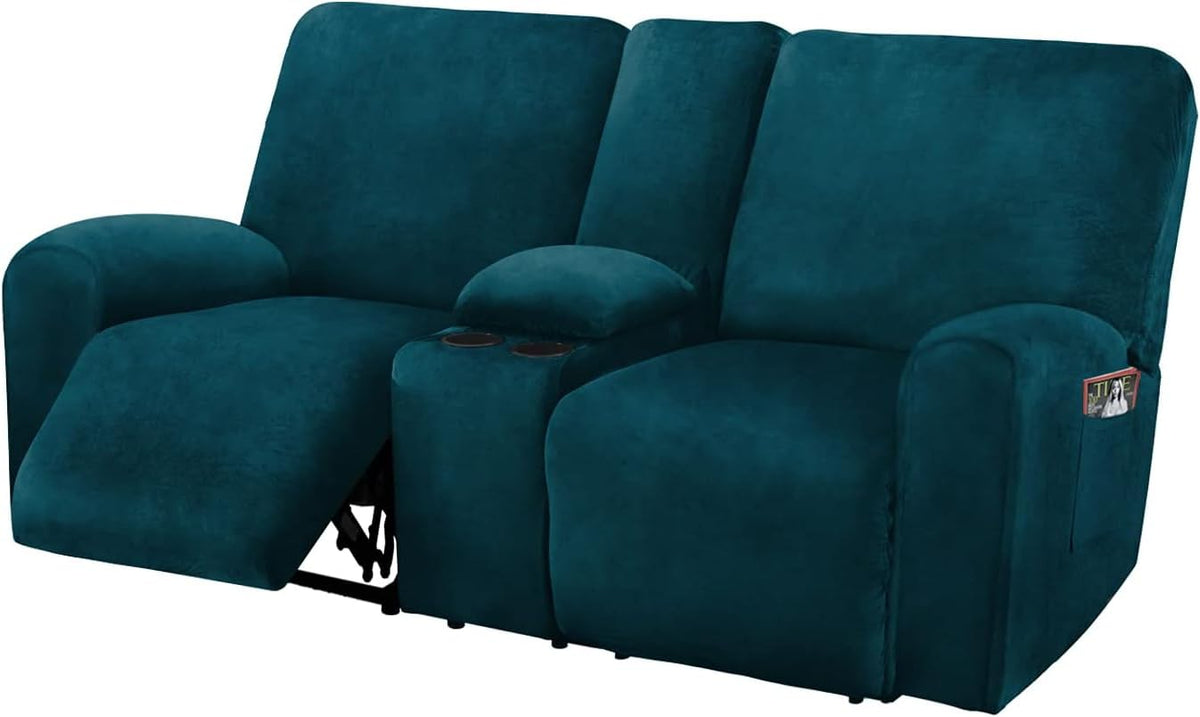 ULTICOR Reclining Loveseat with Middle Console Slipcover, 8-Piece Velvet Stretch Sofa Covers, 2 seat Loveseat Recliner Cover, Thick, Soft, Washable(Dark Grey)